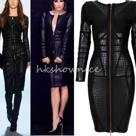 Dresses & Skirts - Neoprene Black Bodycon with Print, Size S or 4